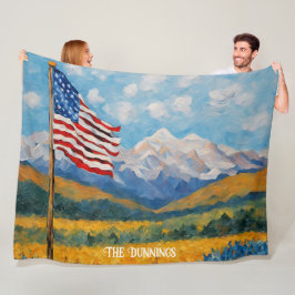 Impressionistiska amerikanska Flagga och berg Fleecefilt