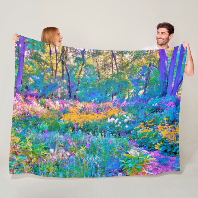 Impressionistiska färgade trädgårdsblommor fleecefilt (På plats)