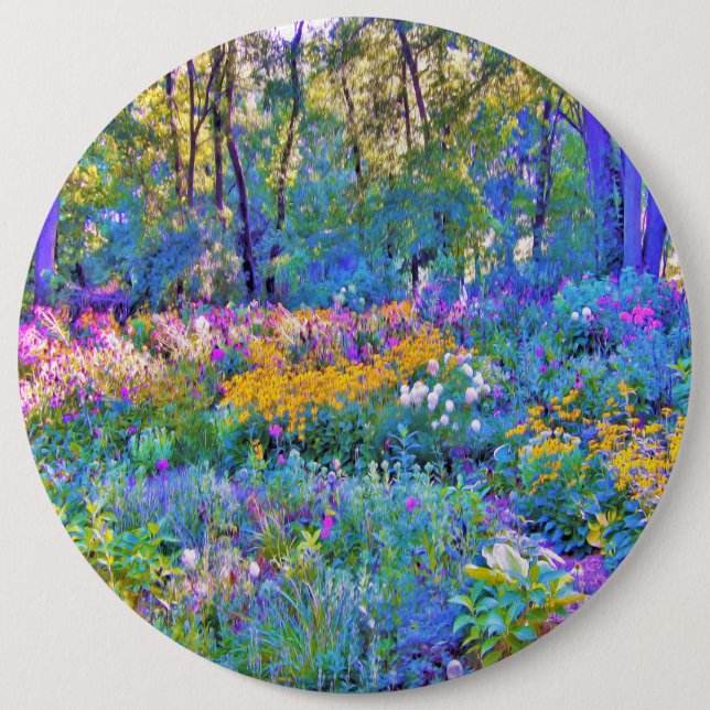 Impressionistiska färgade trädgårdsblommor knapp (Framsida)