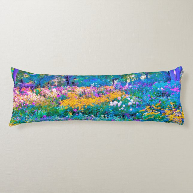 Impressionistiska färgade trädgårdsblommor kroppskudde (Framsidan)