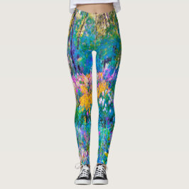 Impressionistiska färgade trädgårdsblommor leggings