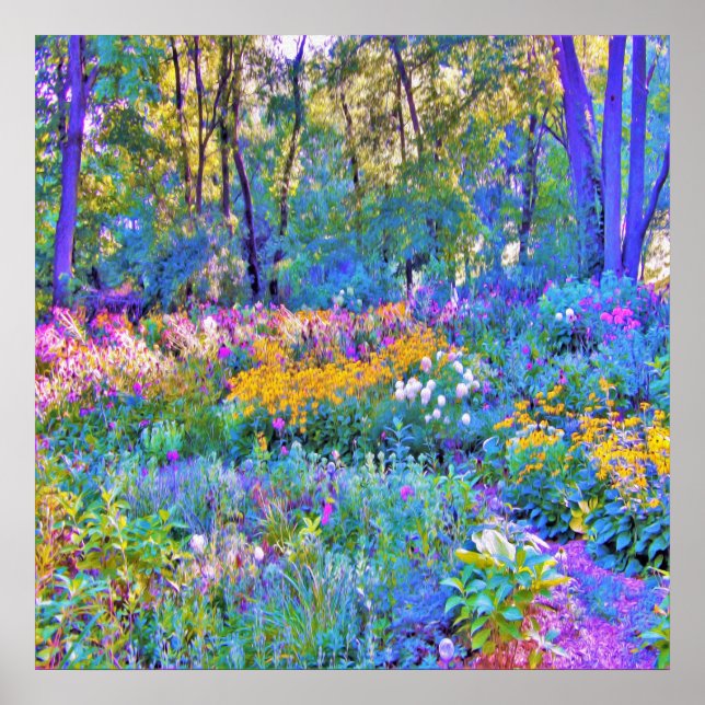 Impressionistiska färgade trädgårdsblommor poster (Framsidan)