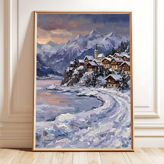 Impressionistiska schweiziska alperna Skymning Väg Poster