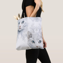 IMPRESSIONISTISKA VITA KATTER MED BLÅ ÖGON TYGKASSE