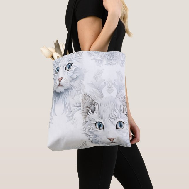 IMPRESSIONISTISKA VITA KATTER MED BLÅ ÖGON TYGKASSE (Närbild)