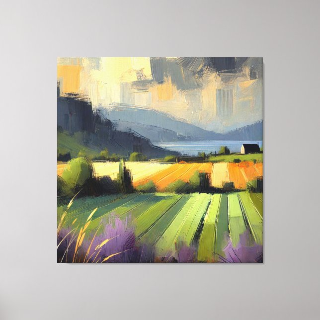 Impressionistiskt abstrakt landskap Storm Orange  Canvastryck (Framsida)