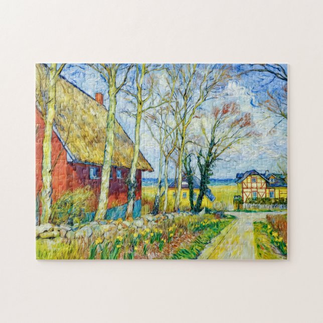 Impressionistiskt byscen i Ahrenshoop på D Pussel (Horisontell)