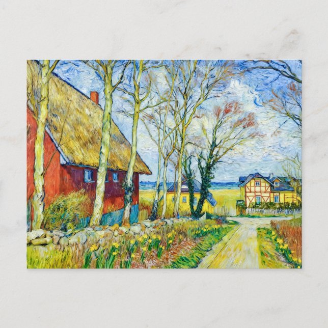Impressionistiskt byscen i Ahrenshoop på D Vykort (Framsida)