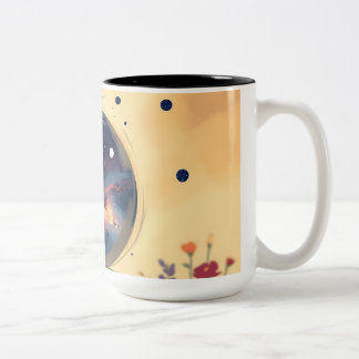 Impressionistiskt Galaxy med Blooming Garden Två-Tonad Mugg