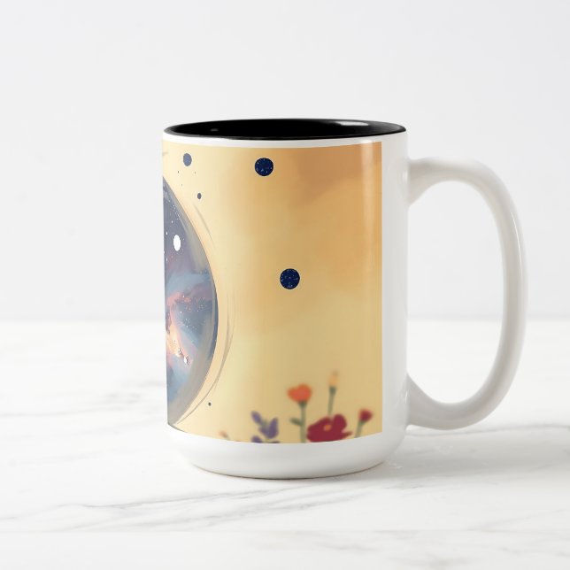Impressionistiskt Galaxy med Blooming Garden Två-Tonad Mugg (Höger)