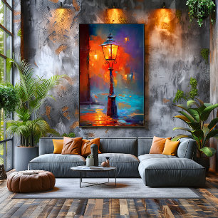 Impressionistiskt gatumålning natt staden lykta poster