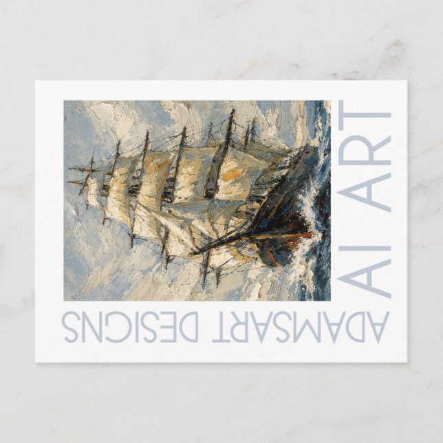 Impressionistiskt högt skepp till sjöss nautisk ko vykort (Framsida)