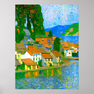 Impressionistiskt medelhavsby vid havet poster