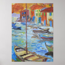 Impressionistiskt Medelhavshamnsskepp