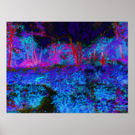 Impressionistiskt Mörk blått och rödträdgårdslands Poster