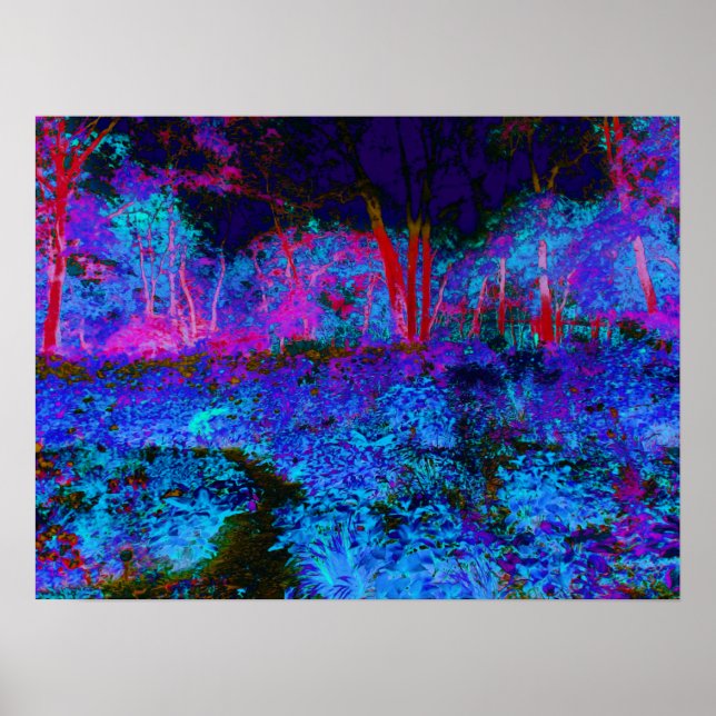 Impressionistiskt Mörk blått och rödträdgårdslands Poster (Framsidan)