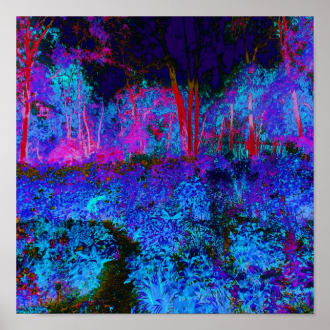 Impressionistiskt Mörk blått och rödträdgårdslands Poster (Framsidan)