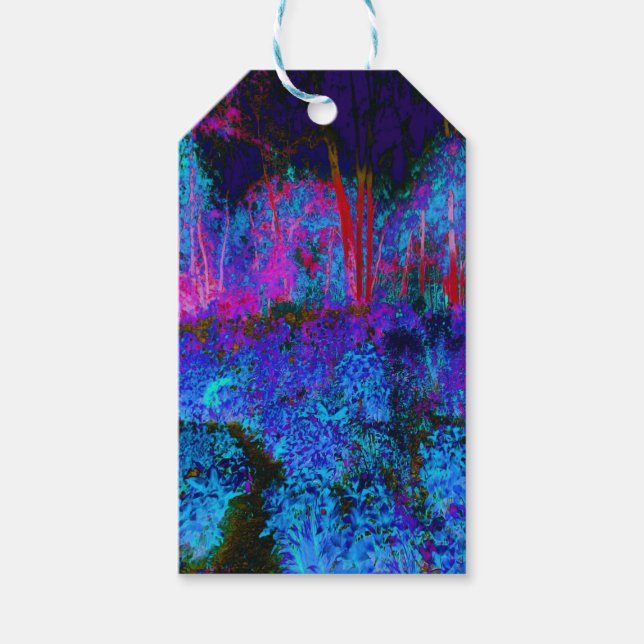 Impressionistiskt Mörk blått och rödträdgårdslands Presentetikett (Framsidan)