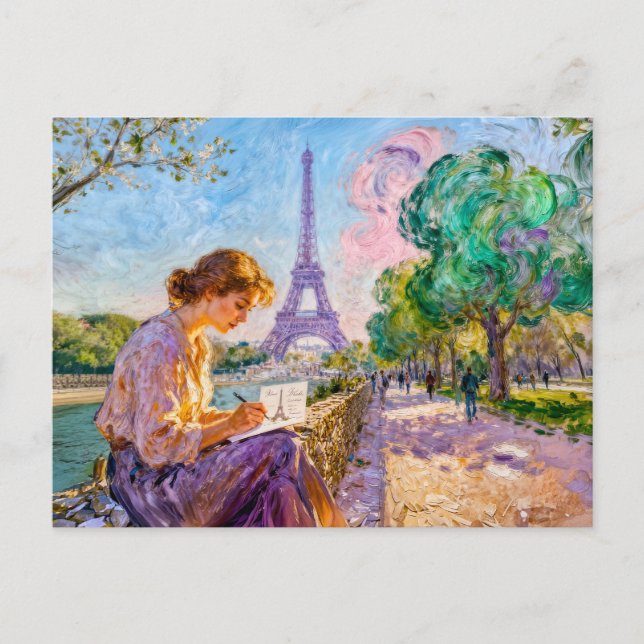 Impressionistiskt Paris flodpromenad vykort skriva (Framsida)