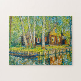 Impressionistiskt Spreewald-hus vid en lugn kanal Pussel