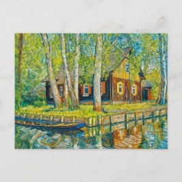 Impressionistiskt Spreewald-hus vid en lugn kanal Vykort