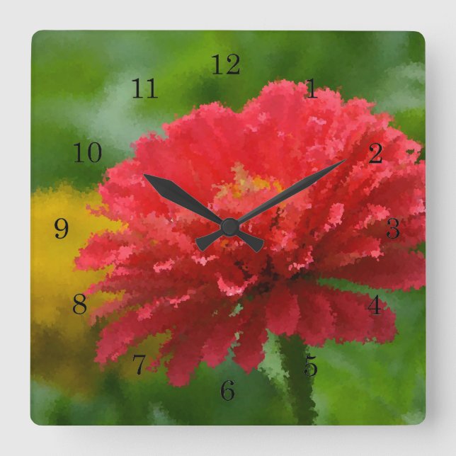 Impressionistiskt Zinnia Wall Clock Fyrkantig Klocka (Framsida)