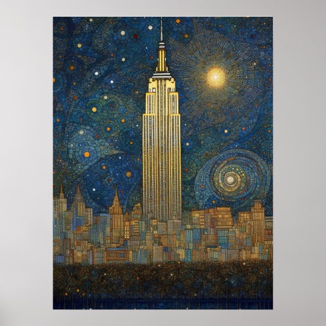 Impressionististen Stil Empire state Bygger Poster (Framsidan)
