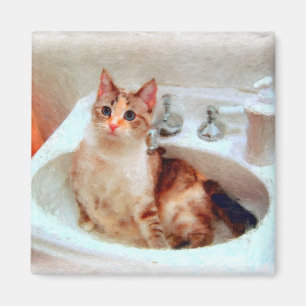 Impressionists katt i en sjunkahandfatmagnet magnet