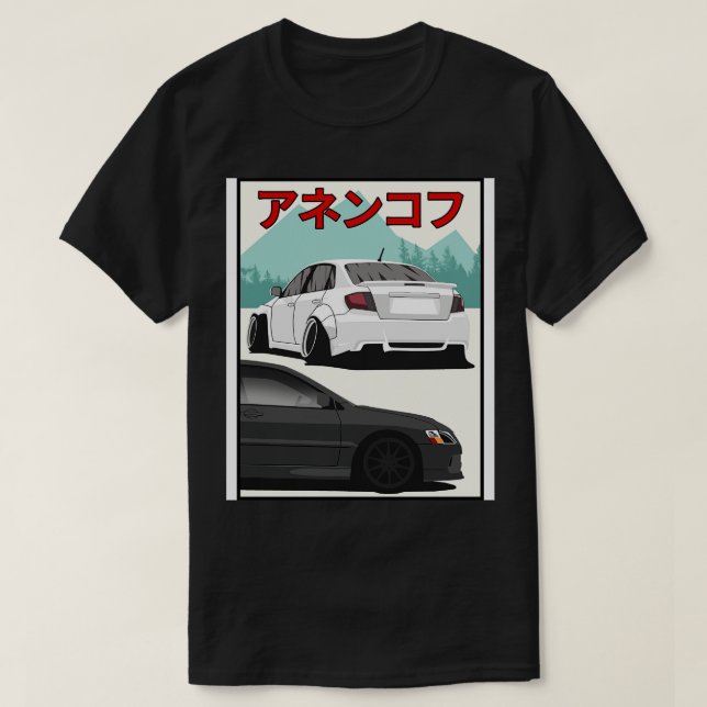 Impreza VS Lancer Evo T Shirt (Design framsida)