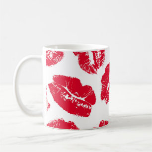 Imprint Kiss Red Läppar: Vintage Sömlös Kaffemugg