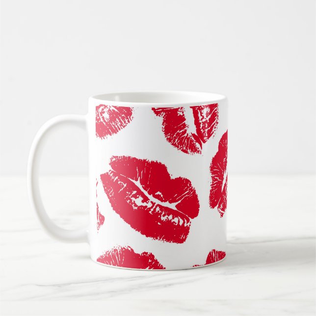 Imprint Kiss Red Läppar: Vintage Sömlös Kaffemugg (Vänster)