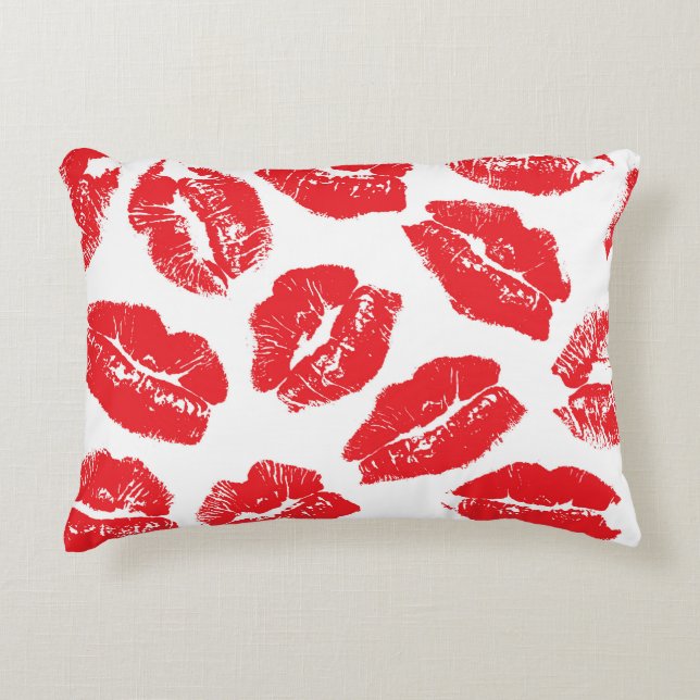 Imprint Kiss Red Läppar: Vintage Sömlös Prydnadskudde (Framsidan)