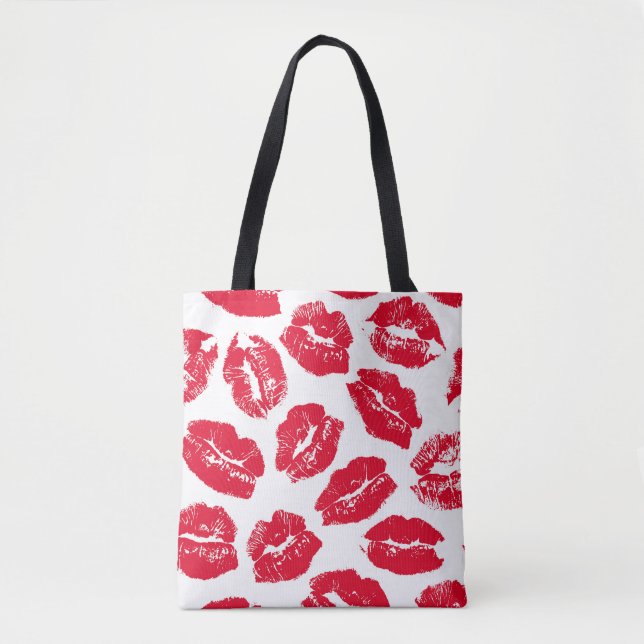 Imprint Kiss Red Läppar: Vintage Sömlös Tygkasse (Framsida)
