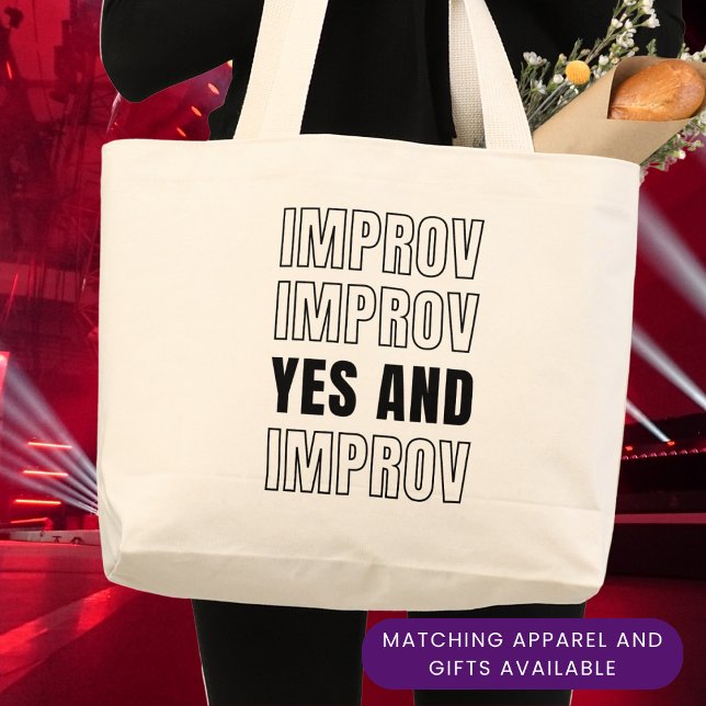 IMPROV YES AND Imreservation Comedy Jumbo Tygkasse (Simple IMPROV YES AND large tote bag for those who love improvisation gift ideas.)