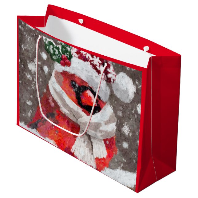 Impsionistisk kardinal Bird Scarf & Hat i Snö (Framsidan Vinklad)