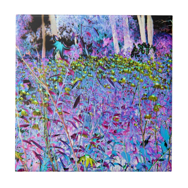 Impsionistiska Chartreuse och Aqua Garden Flowers Kakelplatta (Framsidan)