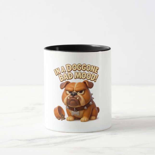 In a doggone bad mood – grumpy cartoon bulldog mugg (Center)