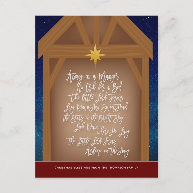In a Manger Verse Script Typography Sång Helg Vykort (Framsida)