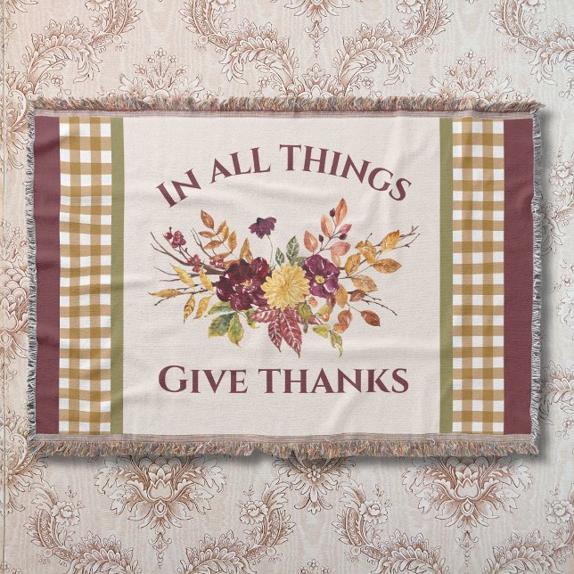 In All Things Give Thanks Autumn Floral Filt (Skapare uppladdad)