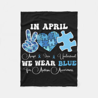 In April We Wear Blue Autism Awareness Groovy Men  Fleecefilt