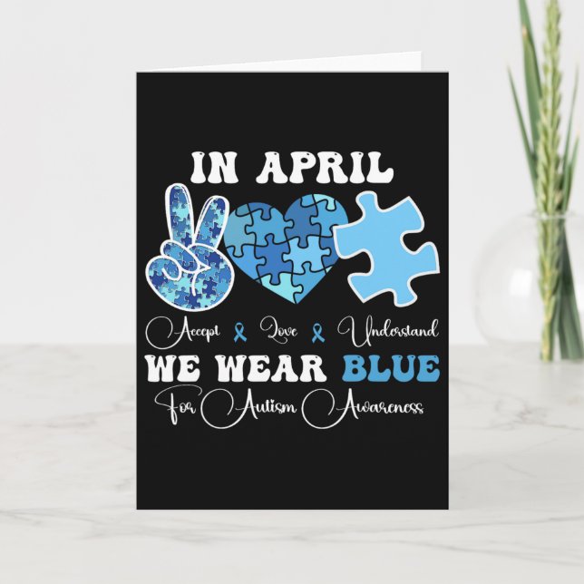 In April We Wear Blue Autism Awareness Groovy Men  Kort (Framsida)
