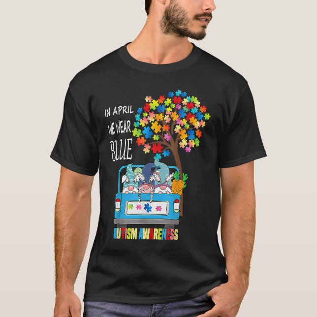 In April we wear blue autism awareness month T Shirt (Framsida)
