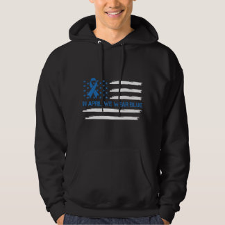 In April We Wear Blue Vintage American Flag Ribbon Hoodie
