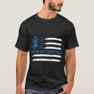In April We Wear Blue Vintage American Flag Ribbon T Shirt