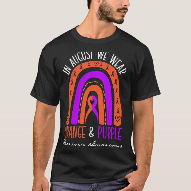 In August We Wear Orange And Purple Psoriasis Awar T Shirt (Framsida)