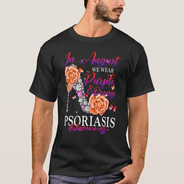 In August We Wear Orange Purple Psoriasis Awarenes T Shirt (Framsida)