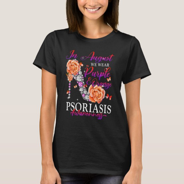 In August We Wear Orange Purple Psoriasis Awarenes T Shirt (Framsida)