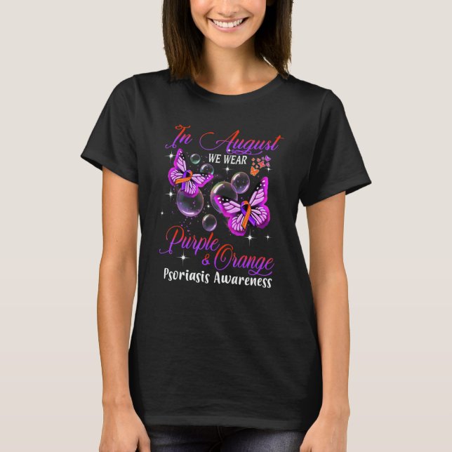 In August We Wear Orange Purple Psoriasis Awarenes T Shirt (Framsida)