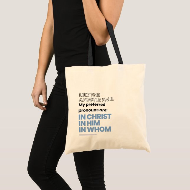 In Christ pronouns Tote Bag Tygkasse (Framsida (produkt))