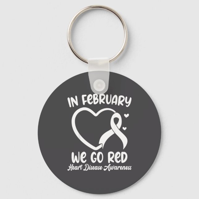 In February We Go Red Heart Disease Awareness Mont Nyckelring (Framsida)